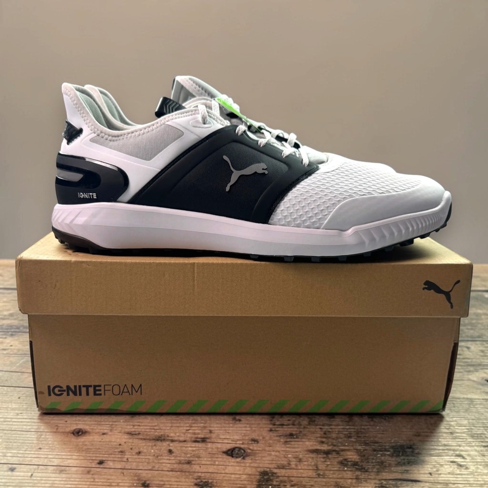 New Puma Ignite Elevate Golf Shoes Spikeless Waterproof White Black Mens 12